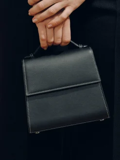 The Small Top Handle in Black Nappa