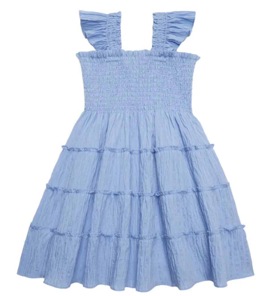 The Tiny Ellie Nap Dress in Bluebird Tonal Seersucker