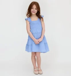 The Tiny Ellie Nap Dress in Bluebird Tonal Seersucker