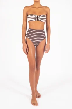The Tortoise Bandeau Bikini Top In Espresso Even Stripes