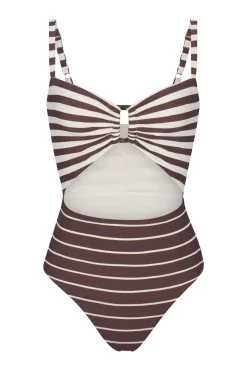 The Tortoise Cutout One-Piece In Espresso Mixed Stripe