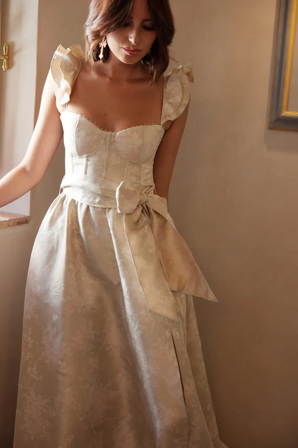 The Veronica Dress in Taupe Windsor Brocade