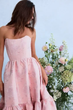 The Virginia Dress in Light Pink Windsor Brocade