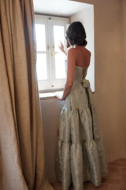 The Vivian Dress in Sage Windsor Brocade