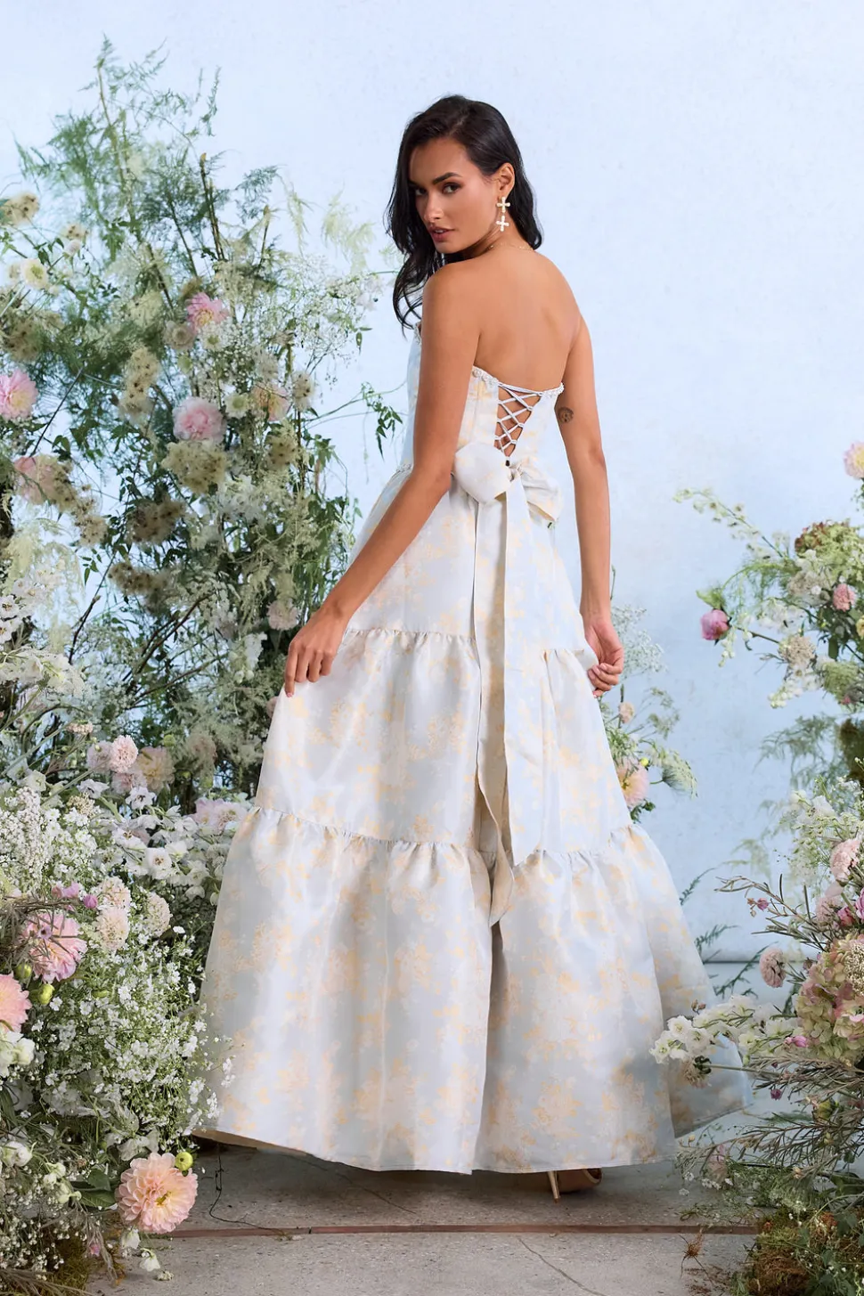The Vivian Dress in Sky Windsor Brocade