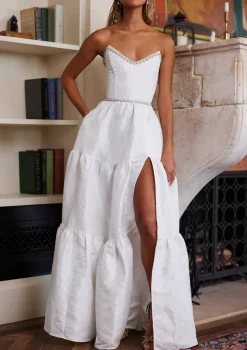 The Vivian Dress in White Windsor Brocade
