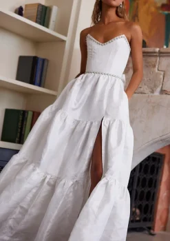 The Vivian Dress in White Windsor Brocade