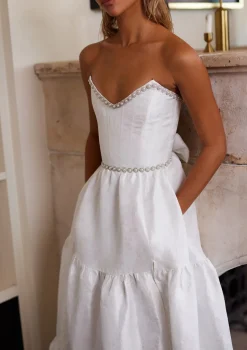 The Vivian Dress in White Windsor Brocade