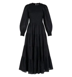 The Viviana Nap Dress in Black Linear Swiss Dot