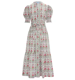 The Yara Dress in Green Floral Block Stripe