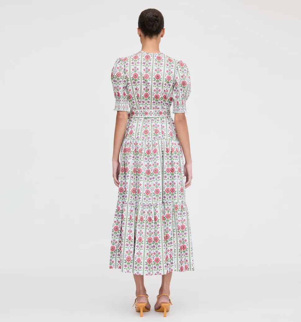 The Yara Dress in Green Floral Block Stripe