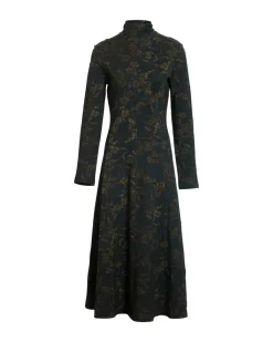 Thea Dress in Black & Forset Green Multi