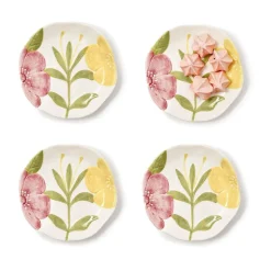 Tidbit Plates with Hand-Painted Floral Relief Design, Set of 4