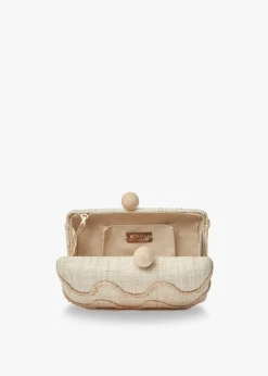 Tierra Embroidered Straw Clutch Bag in Natural