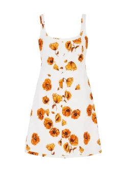 Tillie Dress In Orange Poppies Bibione Cotton