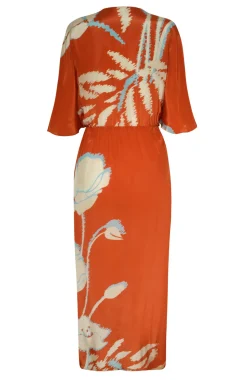 Topacio Crepe Chine Tunic Dress in Orange Gladiolos