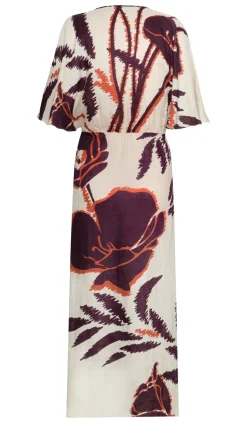Topacio Linen Tunic Dress in Ecru & Purple Gladiolos