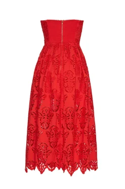 Torres Dress in Red Embroidered Eyelet