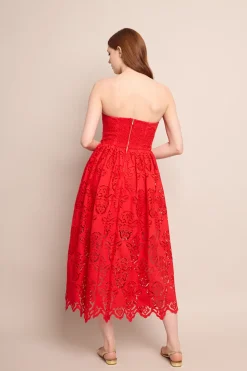 Torres Dress in Red Embroidered Eyelet