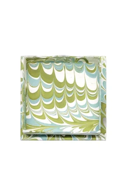 Trinket Cocktail Napkin Tray in Robin Blue Marbling