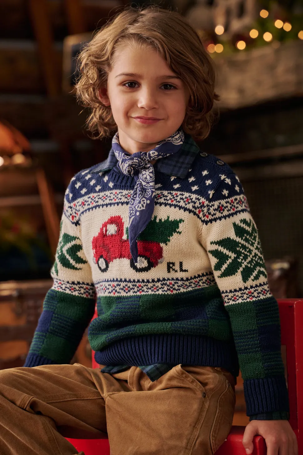 Truck-Intarsia Holiday Cotton Sweater