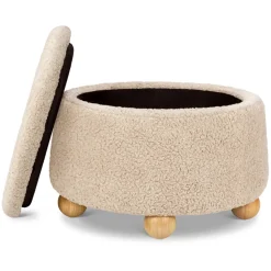 Tuffet Storage Ottoman in Chai Shearling with Honey Ball Feet