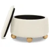 Tuffet Storage Ottoman in Performance Ivory Boucle with Honey Ball Feet