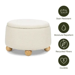Tuffet Storage Ottoman in Performance Ivory Boucle with Honey Ball Feet