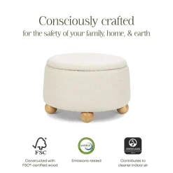 Tuffet Storage Ottoman in Performance Ivory Boucle with Honey Ball Feet