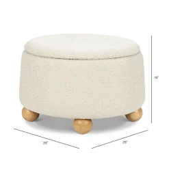 Tuffet Storage Ottoman in Performance Ivory Boucle with Honey Ball Feet