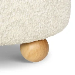 Tuffet Storage Ottoman in Performance Ivory Boucle with Honey Ball Feet