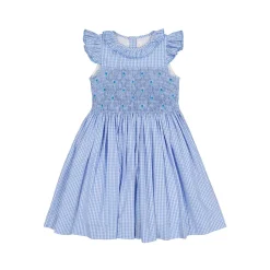 Tulip Blue Gingham Frilled Cap Sleeve Smocked Dress