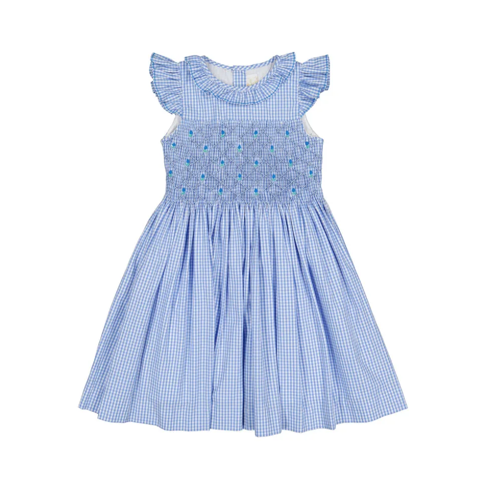 Tulip Blue Gingham Frilled Cap Sleeve Smocked Dress