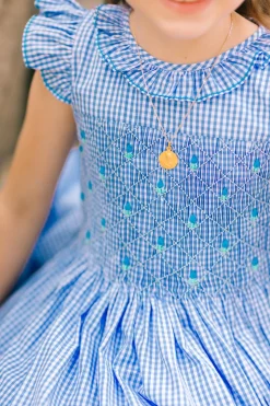 Tulip Blue Gingham Frilled Cap Sleeve Smocked Dress