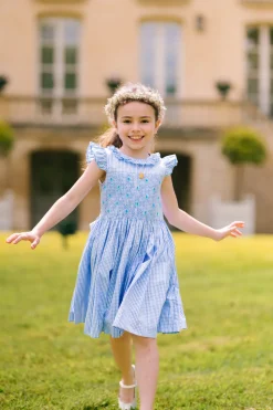 Tulip Blue Gingham Frilled Cap Sleeve Smocked Dress