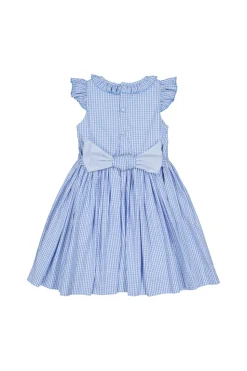 Tulip Blue Gingham Frilled Cap Sleeve Smocked Dress