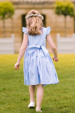 Tulip Blue Gingham Frilled Cap Sleeve Smocked Dress