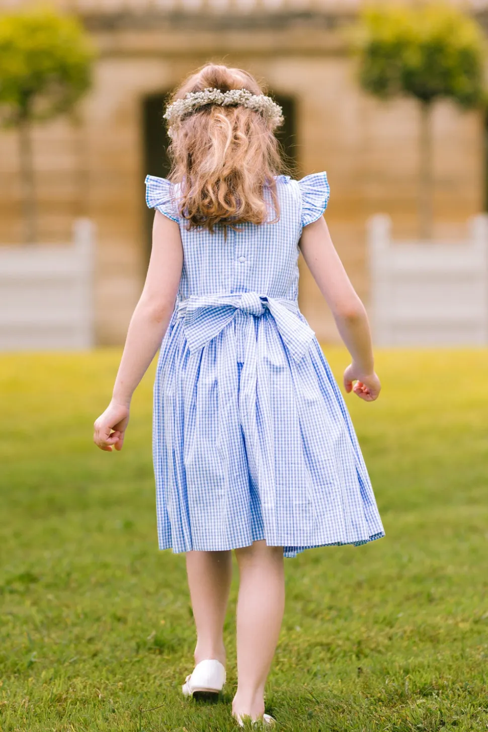 Tulip Blue Gingham Frilled Cap Sleeve Smocked Dress