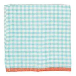 Two-Tone Gingham Napkins in Aqua & Orange, Set of 4