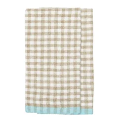 Two-Tone Gingham Towels in Natural & Aqua, Set of 2
