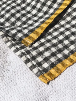 Two-Tone Gingham Towels in Natural & Aqua, Set of 2
