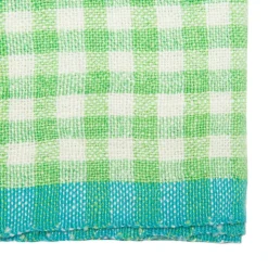 Two-Tone Gingham Towels in Natural & Aqua, Set of 2