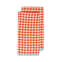 Two-Tone Gingham Towels in Natural & Aqua, Set of 2