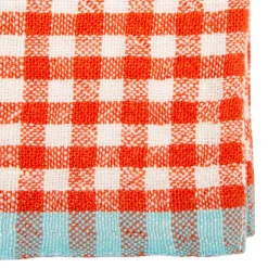 Two-Tone Gingham Towels in Natural & Aqua, Set of 2