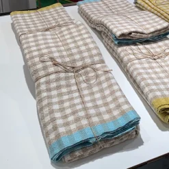 Two-Tone Gingham Towels in Natural & Aqua, Set of 2