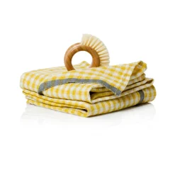 Two-Tone Gingham Towels in Natural & Aqua, Set of 2