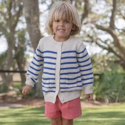 Unisex Cream and Blue Stripe Knit Cardigan