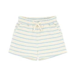 Unisex Cream And Powder Blue Stripe Shorts