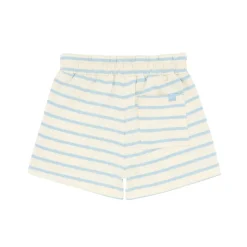 Unisex Cream And Powder Blue Stripe Shorts