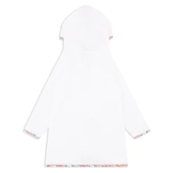 Unisex White French Terry Hooded Zipper Coverup With Island Blossom Trim